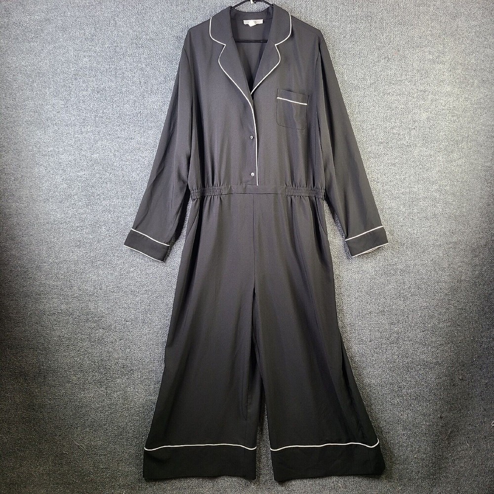 1901 Nordstrom Jumpsuit Womens Size XXL 2XL Black Collared Long Sleeve Wide Leg